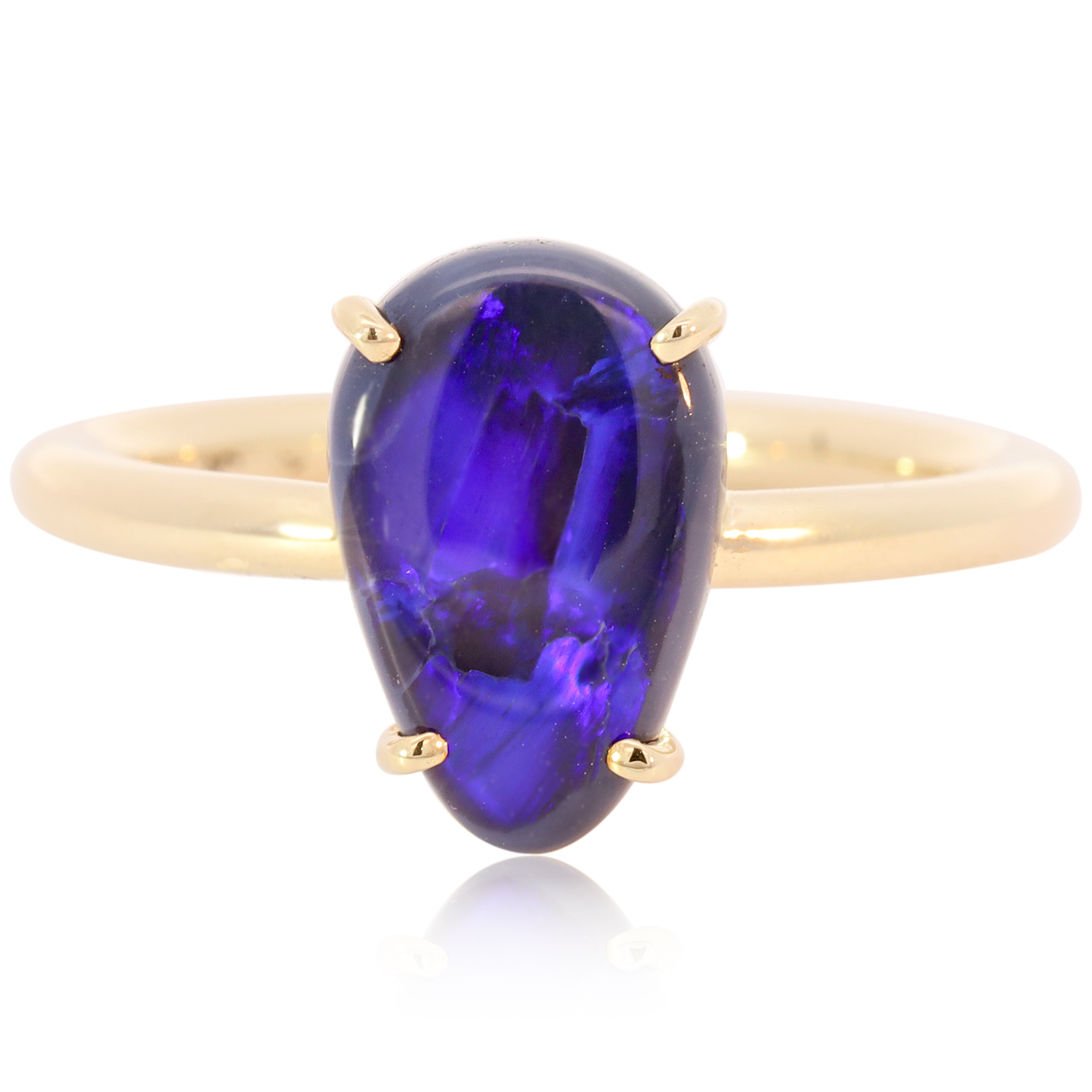 Yellow Gold Blue Purple Solid Australian Black Opal Engagement Ring