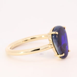 Yellow Gold Blue Purple Solid Australian Black Opal Engagement Ring