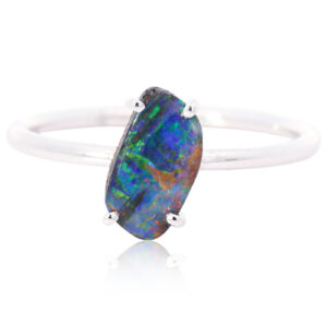 White Gold Blue Green Red Yellow Orange Solid Australian Boulder Opal Engagement Ring