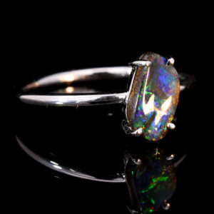 White Gold Blue Green Red Yellow Orange Solid Australian Boulder Opal Engagement Ring