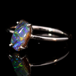 White Gold Blue Green Red Yellow Orange Solid Australian Boulder Opal Engagement Ring