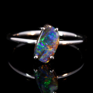 White Gold Blue Green Red Yellow Orange Solid Australian Boulder Opal Engagement Ring