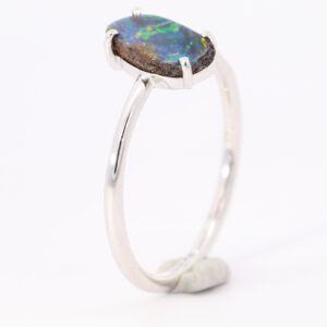 White Gold Blue Green Red Yellow Orange Solid Australian Boulder Opal Engagement Ring