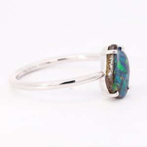 White Gold Blue Green Red Yellow Orange Solid Australian Boulder Opal Engagement Ring