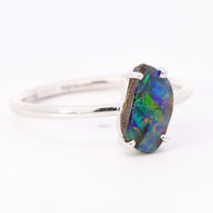 White Gold Blue Green Red Yellow Orange Solid Australian Boulder Opal Engagement Ring