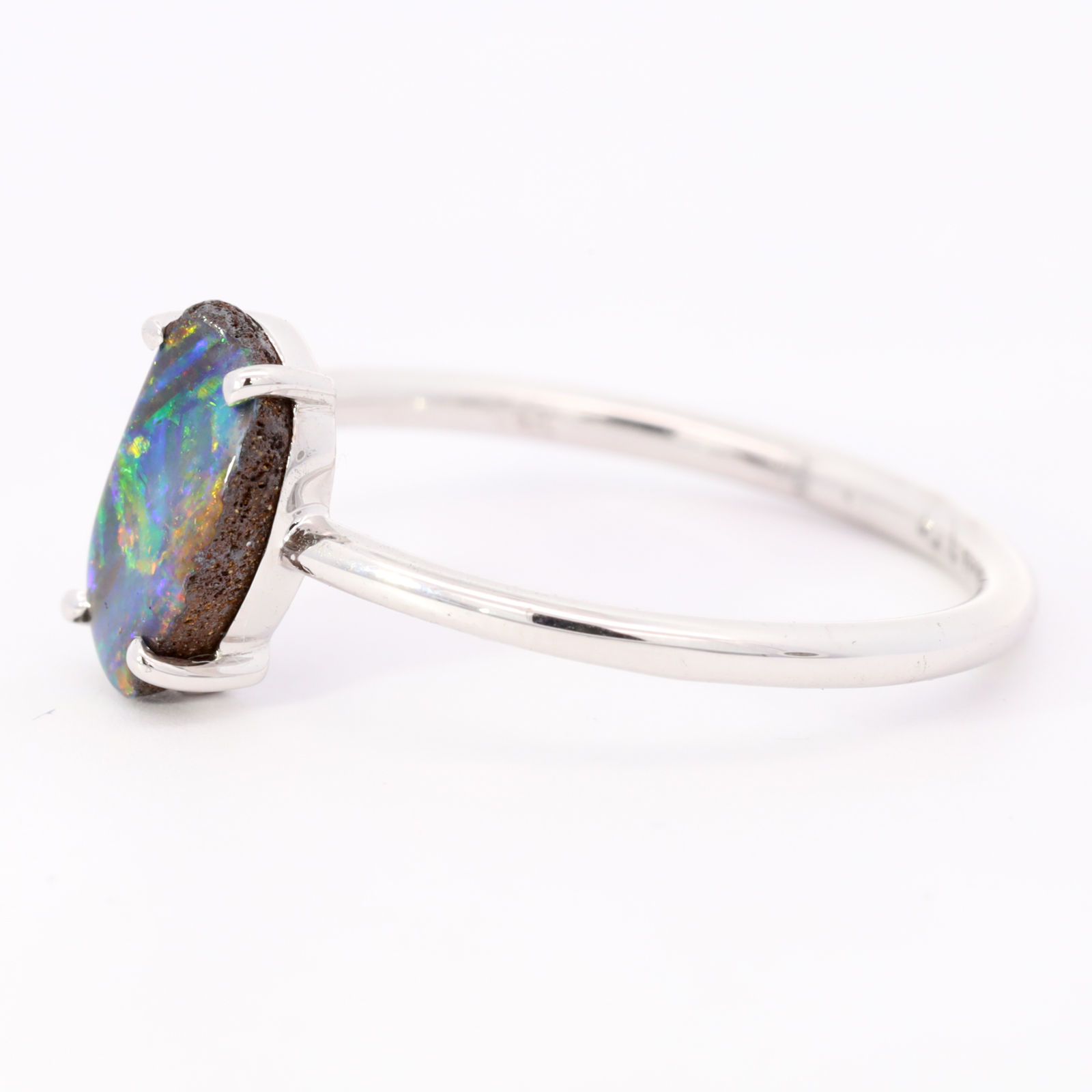 White Gold Blue Green Red Yellow Orange Solid Australian Boulder Opal Engagement Ring