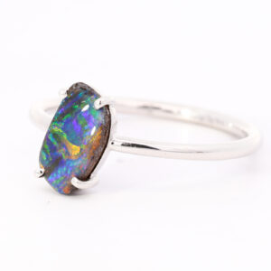 White Gold Blue Green Red Yellow Orange Solid Australian Boulder Opal Engagement Ring