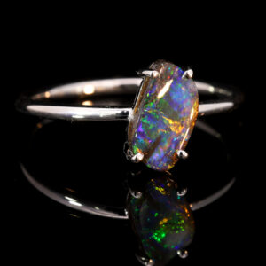 White Gold Blue Green Red Yellow Orange Solid Australian Boulder Opal Engagement Ring