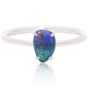 White Gold Blue Purple Green Orange Solid Australian Boulder Opal Ring