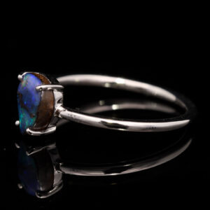 White Gold Blue Purple Green Orange Solid Australian Boulder Opal Ring