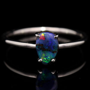 White Gold Blue Purple Green Orange Solid Australian Boulder Opal Ring