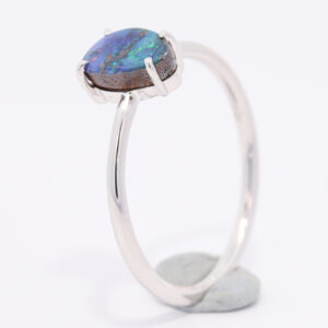 White Gold Blue Purple Green Orange Solid Australian Boulder Opal Ring