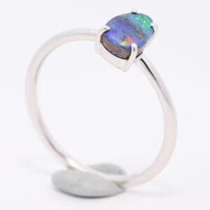 White Gold Blue Purple Green Orange Solid Australian Boulder Opal Ring