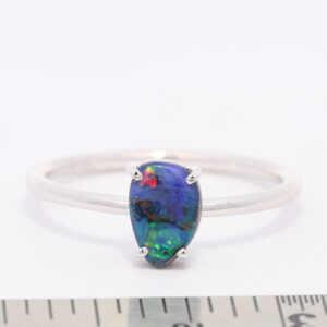 White Gold Blue Purple Green Orange Solid Australian Boulder Opal Ring