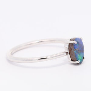 White Gold Blue Purple Green Orange Solid Australian Boulder Opal Ring