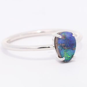 White Gold Blue Purple Green Orange Solid Australian Boulder Opal Ring