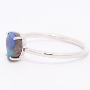 White Gold Blue Purple Green Orange Solid Australian Boulder Opal Ring