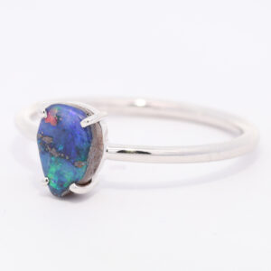 White Gold Blue Purple Green Orange Solid Australian Boulder Opal Ring