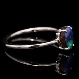 White Gold Blue Purple Green Orange Solid Australian Boulder Opal Ring