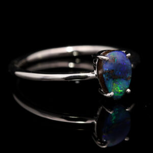 White Gold Blue Purple Green Orange Solid Australian Boulder Opal Ring