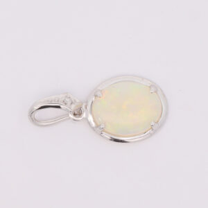 White Gold Blue Green Yellow Orange Solid Australian Crystal Opal and Diamond Pendant Necklace