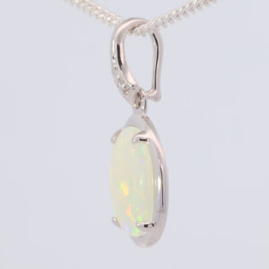 White Gold Blue Green Yellow Orange Solid Australian Crystal Opal and Diamond Pendant Necklace