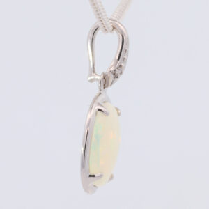 White Gold Blue Green Yellow Orange Solid Australian Crystal Opal and Diamond Pendant Necklace