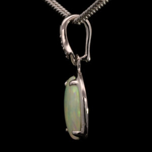 White Gold Blue Green Yellow Orange Solid Australian Crystal Opal and Diamond Pendant Necklace