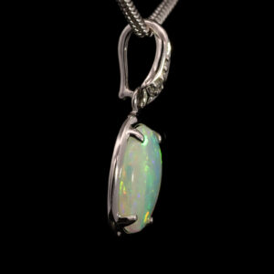 White Gold Blue Green Yellow Orange Solid Australian Crystal Opal and Diamond Pendant Necklace