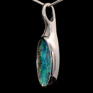 White Gold Blue Green Orange Red Yellow Solid Australian Boulder Opal Necklace Pendant