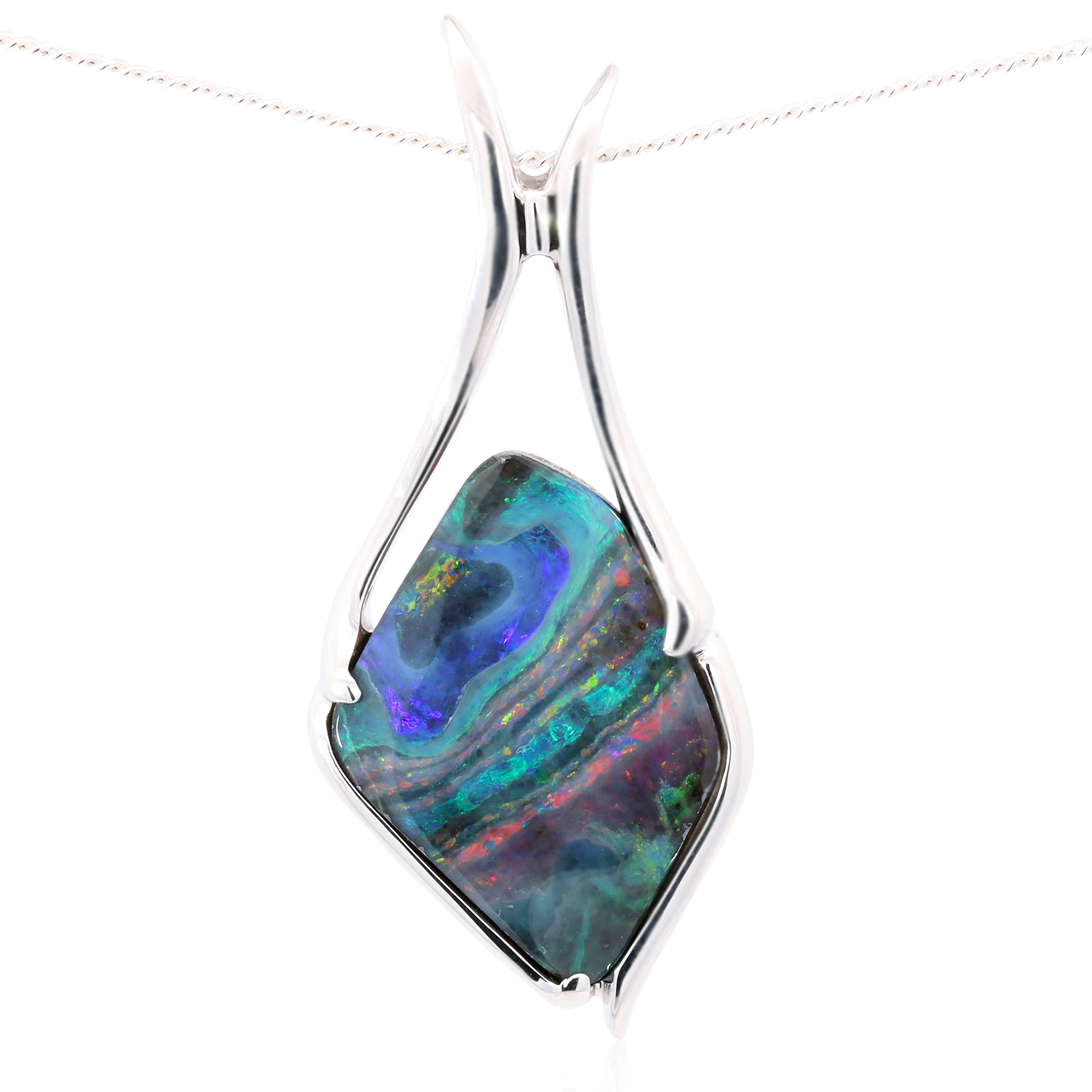 White Gold Blue Green Orange Red Yellow Pink Solid Australian Boulder Opal Necklace Pendant