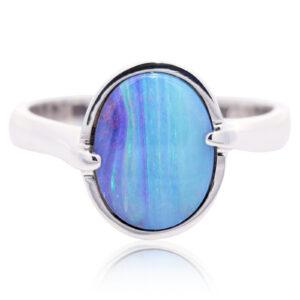 White Gold Blue Purple Green Solid Australian Boulder Opal Engagement Ring