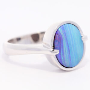 White Gold Blue Purple Green Solid Australian Boulder Opal Engagement Ring