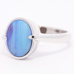 White Gold Blue Purple Green Solid Australian Boulder Opal Engagement Ring