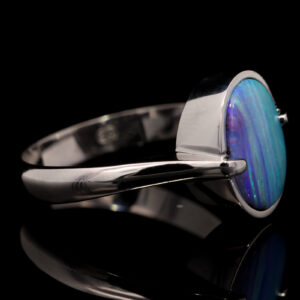 White Gold Blue Purple Green Solid Australian Boulder Opal Engagement Ring