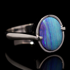 White Gold Blue Purple Green Solid Australian Boulder Opal Engagement Ring