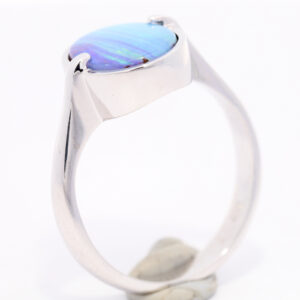 White Gold Blue Purple Green Solid Australian Boulder Opal Engagement Ring