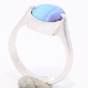 White Gold Blue Purple Green Solid Australian Boulder Opal Engagement Ring