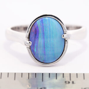 White Gold Blue Purple Green Solid Australian Boulder Opal Engagement Ring