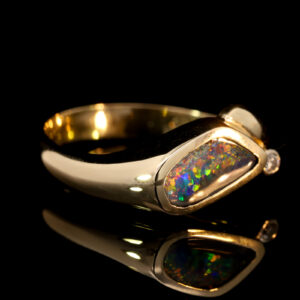 Yellow Gold Red Green Blue Orange Yellow Solid Australian Boulder Opal and Diamond Engagement Ring