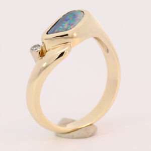 Yellow Gold Red Green Blue Orange Yellow Solid Australian Boulder Opal and Diamond Engagement Ring