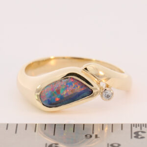 Yellow Gold Red Green Blue Orange Yellow Solid Australian Boulder Opal and Diamond Engagement Ring