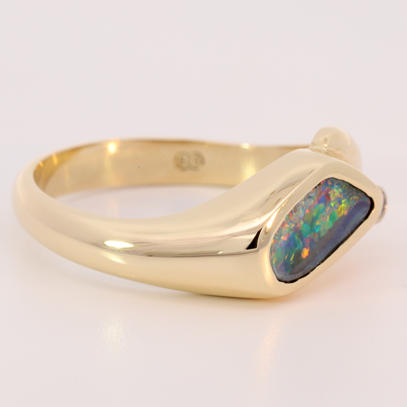 Yellow Gold Red Green Blue Orange Yellow Solid Australian Boulder Opal and Diamond Engagement Ring