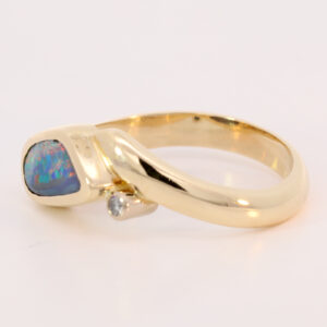 Yellow Gold Red Green Blue Orange Yellow Solid Australian Boulder Opal and Diamond Engagement Ring