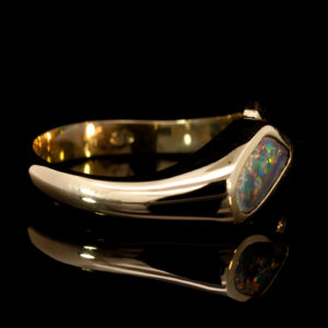 Yellow Gold Red Green Blue Orange Yellow Solid Australian Boulder Opal and Diamond Engagement Ring