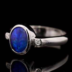 White Gold Blue Purple Green Solid Australian Boulder Opal and Diamond Engagement Ring