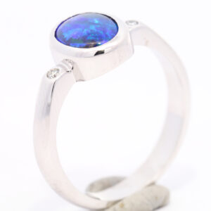 White Gold Blue Purple Green Solid Australian Boulder Opal and Diamond Engagement Ring