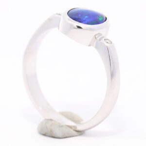 White Gold Blue Purple Green Solid Australian Boulder Opal and Diamond Engagement Ring