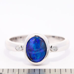 White Gold Blue Purple Green Solid Australian Boulder Opal and Diamond Engagement Ring