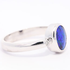 White Gold Blue Purple Green Solid Australian Boulder Opal and Diamond Engagement Ring